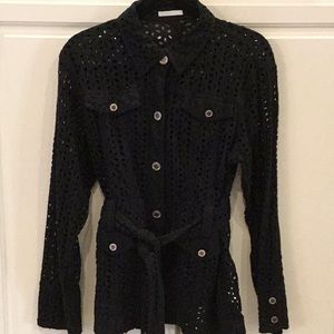Mifresia Vintage Black Eyelet Belted Jacket